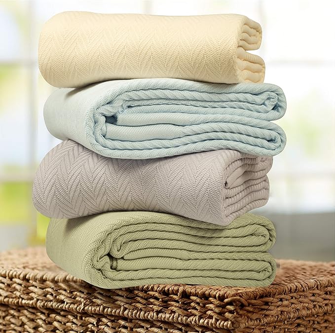 Threadmill Luxury Cotton Blankets for Twin Size Bed | All-Season 100% Cotton Twin Blanket for Bed | Herringbone Soft & Cozy Fall Thermal Blanket, 350GSM, 68x92 inches | Lilac