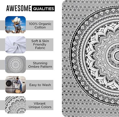 raajsee Indian Cotton Grey Black Tapestry Mandala Wall Hangings- Tapestry For Bedroom - Indie Wall Tapestry Hippie Room Decor - Boho Small Tapestrys Aesthetic 30x40 Inches