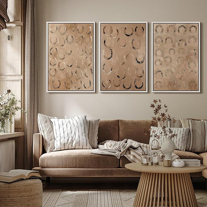 MUDECOR Framed Wall Art Print Set Western Decor Horseshoes Pattern Rustic Neutral Illustrations Modern Art Boho Decorative Colorful Chic for Living Room, Bedroom, Office - 16"x24"x3 WHITE