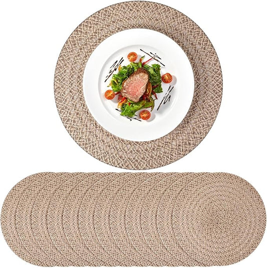 12 Pcs Jute Placemats Boho Braided Woven Table Mats for Dining Table Farmhouse Coasters for Thanksgiving Christmas Party Wedding Events (Classic,13 Inches)