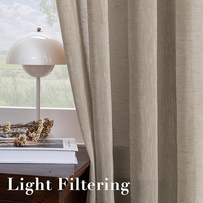 H.VERSAILTEX Linen Curtains Flax Linen Blended Curtain Panels for Living Room/Bedroom Semi Sheer Privacy Curtains 84 inch Length 2 Panels Set Nickel Grommet Window Drapes (52" W x 84" L, Taupe)