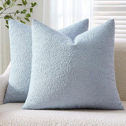 ANRODUO Pack of 2 Textured Boucle Throw Pillow Covers Soft Light Blue Euro Decorative Accent Solid Pillow Cases Cozy Modern Couch Cushion Case for Bed Sofa Bedroom Living Room Home Decor, 22 x 22 Inch