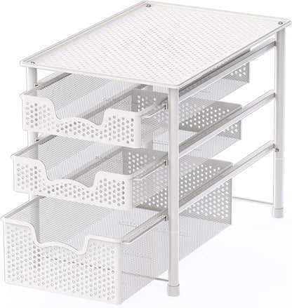 Simple Houseware 3 Tier White Alloy Steel Sliding Basket Organizer Drawer Cabinet