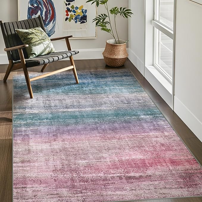 Kokia Abstract Area Rug Living Room 5x7 Colorful Washable Large Rug Bedroom Living Room Under Dining Table Soft Non Slip Stain Resistant Red Carpet Room Decor, Oslo Orchid