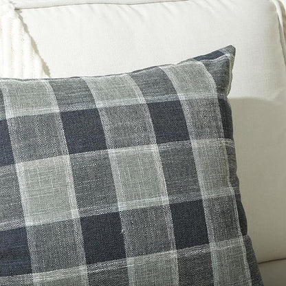 Stellhome Pack of 2 Linen Buffalo Check Throw Pillow Covers, Farmhouse Plaid Decorative Cushion Covers for Couch Sofa Living Room, 16x16 Inch, Dark Grey