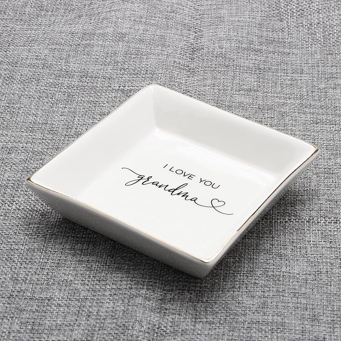 JoycuFF Grandma Gifts, Birthday Mothers Day Gifts for Grandma, Ceramic Trinket Dish Tray Jewelry Ring Earring Organizers Thanksgiving Day Christmas Grandmother Present