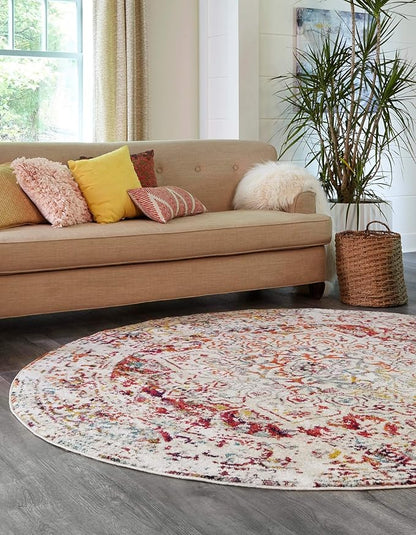 Rugs.com Arlington Collection Rug – 8 Ft Round Multi Medium-Pile Rug Perfect for Kitchens, Dining Rooms