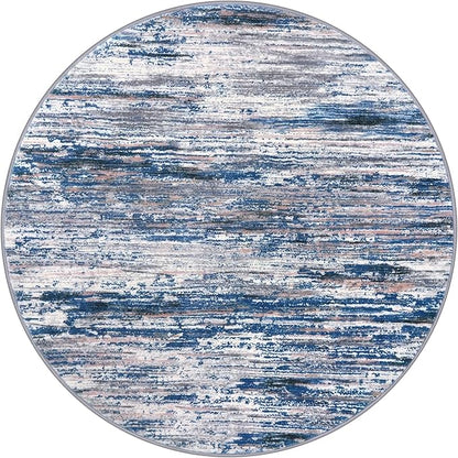 5' Round Rug Washable Rug for Entryway, Navy Blue Gray Neutral Multi Soft Non-Slip Area Rugs Modern Abstract Low-Pile Carpet, Neutral Vintage Circle Rugs for Living Room Dining Bedroom Foyer
