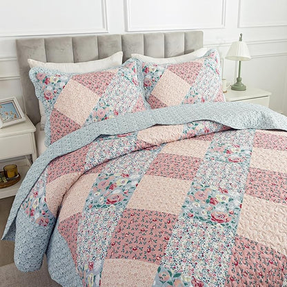 HoneiLife Quilt Set Queen Size - Quilted Bedding Sets 3-Pieces,Microfiber Quilt Sets Lightweight Bedspreads Retro Bed Cover Coverlets for Queen Bed