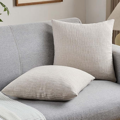 FUTEI Natural Decorative Throw Pillow Covers 18x18 Inch Set of 2,Soft Linen Slub Texture Cushion Case,Farmhouse Home Decor for Couch Bed Living Room