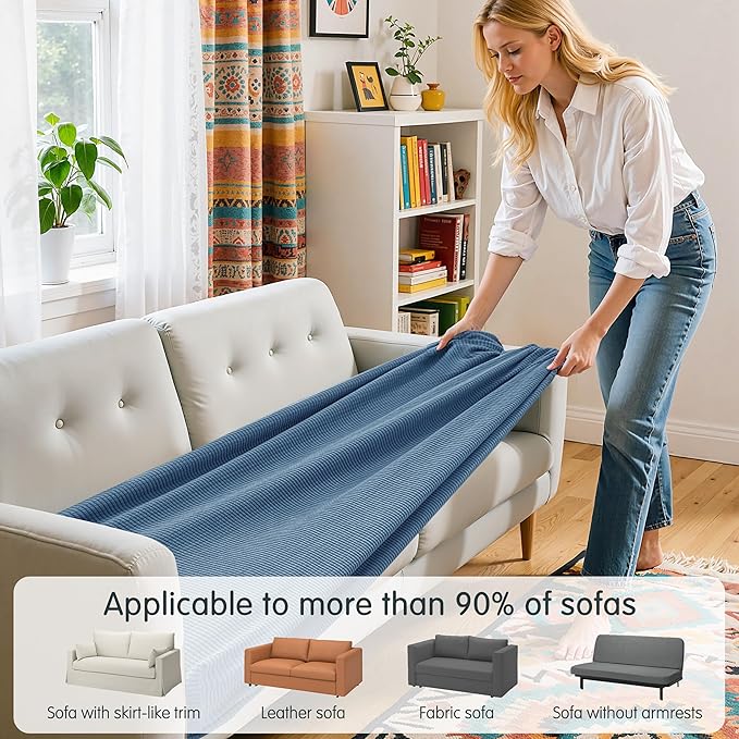 Hokway Couch Cushion Covers Stretch Cushion Covers Sofa Seat Cushion Slipcover Cushion Protector(DenimBlue, Medium)