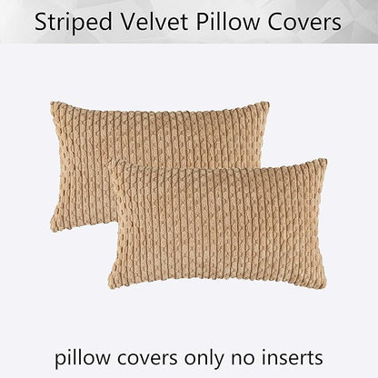 Kevin Textile Pack of 2 Corduroy Decorative Throw Pillow Covers 12x20 Inch Soft Boho Striped Pillow Covers Modern Farmhouse Home Decor for Autumn Sofa Living Room Couch Bed Tan