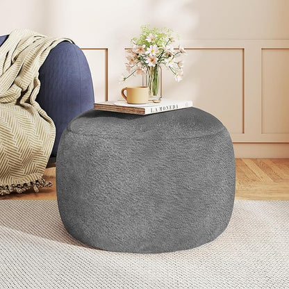Round Stuffed Pouf Ottoman for Foot Rest, A Round Modern Foam Filled Poufs, Floor Chair for Living Room, Nursery, Dorm,Outdoor, A Soft Modern Foot Stool Perfect to Rest Your Feet (Grey, 20Inch)