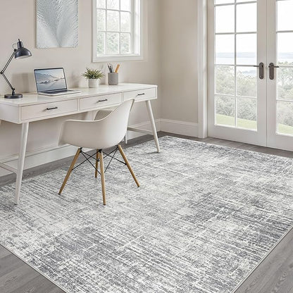 4x6 Rug Washable Area Rugs: Neutral Abstract Soft Modern Stain Resistant Small Indoor Floor Non-Slip Low Pile Throw Carpet for Entryway Kitchen Bedroom Nursery Kids Office Playroom Home House- Grey