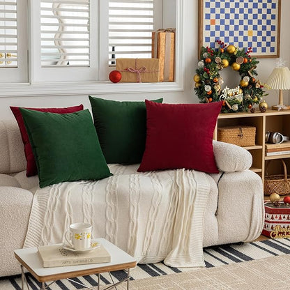 FEVERQIYI 18x18 Velvet Pillow Covers Set of 2 Christmas Red Decorative Square Throw Pillowcase Soft Solid Cushion Covers for Bedroom Living Room Outdoor Indoor Decoration