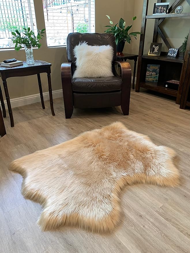 LAMBZY Faux Sheepskin Super Soft Hypoallergenic Silky Shag Rug for Living Room, Kids Room, Sofa (Double Side by Side 3'x4, Beige)
