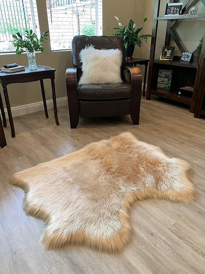 LAMBZY Faux Sheepskin Super Soft Hypoallergenic Silky Shag Rug for Living Room, Kids Room, Sofa (Double Side by Side 3'x4, Beige)