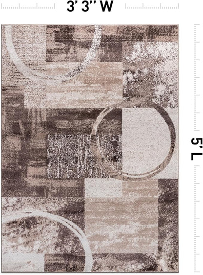 Rugshop Contemporary Abstract Circle Design Area Rug, Non-Shedding Carpet for Bedroom, Home Office, or Nursery, Brown, 3'3" x 5'