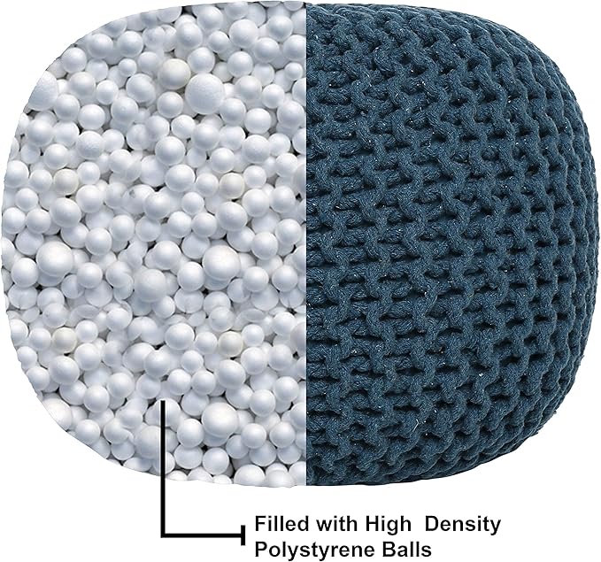 REDEARTH · Round Pouf Bean Bag Ottoman - Foot Stool Hand Knitted - Home Decor Pouffe Stuffed - Cable Boho Poof Beanbag Footrest for Living Room - Nursery - Bedroom - Patio (19.5"x19.5"x14") - Teal