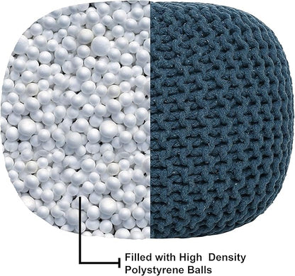 REDEARTH · Round Pouf Bean Bag Ottoman - Foot Stool Hand Knitted - Home Decor Pouffe Stuffed - Cable Boho Poof Beanbag Footrest for Living Room - Nursery - Bedroom - Patio (19.5"x19.5"x14") - Teal