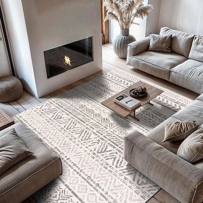 Rugshop Geometric Boho Large Area Rug – Gray Tribal Pattern, Perfect for Living Room, Bedroom, Dining Room, 9' x 12'