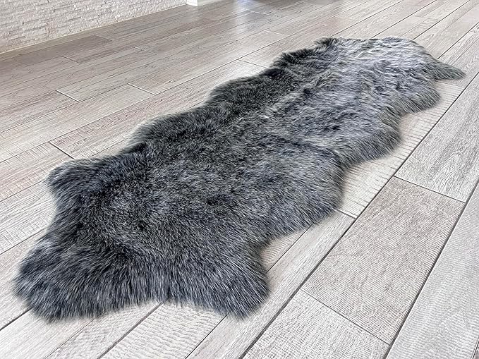 Free Shape Luxury Soft Fluffy Shag Area Rug Double 2'x6', 60x180cm - Vegan Fur Ultra Soft Indoor Carpet Nursery Rugs for Bedroom Home Decor, Black with White Tips
