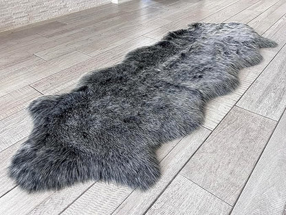 Free Shape Luxury Soft Fluffy Shag Area Rug Double 2'x6', 60x180cm - Vegan Fur Ultra Soft Indoor Carpet Nursery Rugs for Bedroom Home Decor, Black with White Tips