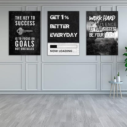 Yetaryy Motivational Poster Inspirational Wall Art 3 Pieces Canvas Painting Lion Artwork for Living Room Office Modern Home Decor Prints Pictures Wall Decor Framed Ready to Hang [36''Wx 16''H]