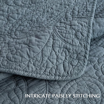 EVERGRACE 100% Cotton Paisley Quilt Set, King Size 3 Piece Set – Prewashed Lightweight Bedspread with 2 Shams, Soft & Breathable Matelasse Coverlet for All-Season Comfort, Stormy Blue