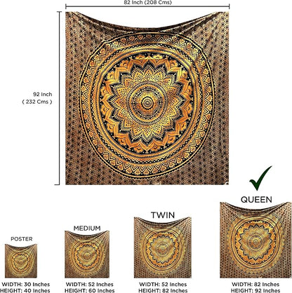 Rajsee Black Gold Mandala Tapestry for Bedroom - Aesthetic Indie Boho Trippy Wall Hanging 82x92 Inches