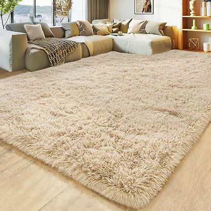 Ultra Fluffy Area Rugs for Living Room Bedroom, 6x9 Fuzzy Large Living Room Rugs, Thick Shag Rug for Dorm, Soft Non Slip Kids Girls Boys Rug for Home Decor Aesthetic, Camel