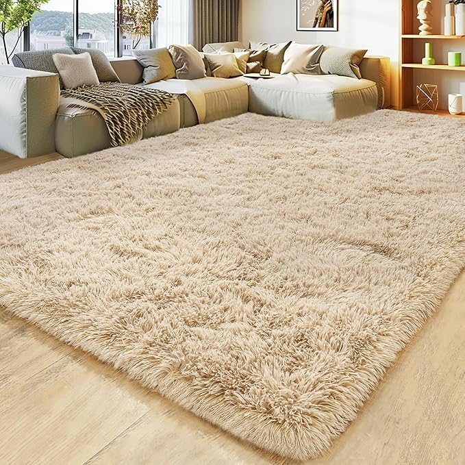8x10 Large Area Rugs for Living Room, Ultra Fluffy Shag Rug for Bedroom, Modern Plush Soft Carpet for Girls Boys Kids Room Dorm Fuzzy Non Slip Rug for Home Decor Aesthetic, Camel