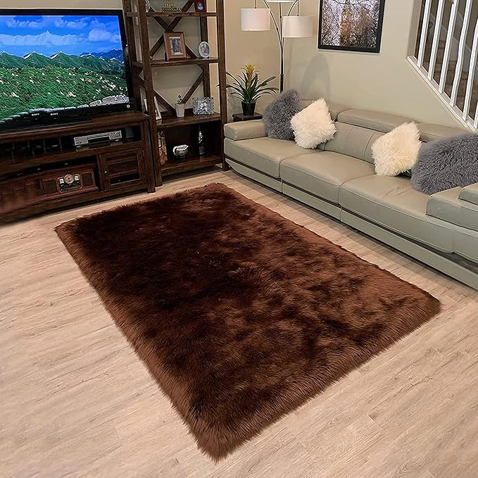 LAMBZY High Pile Super Soft Faux Sheepskin Rug (5'x8', Brown)