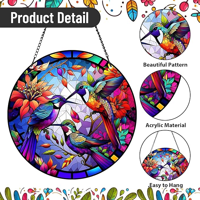 Colorful Acrylic Sun Catcher Window Decor - Rainbow Maker with Hook & Chain, SunCatcher Window Pendant Decoration Gift for Indoor Outdoor (Style 2)