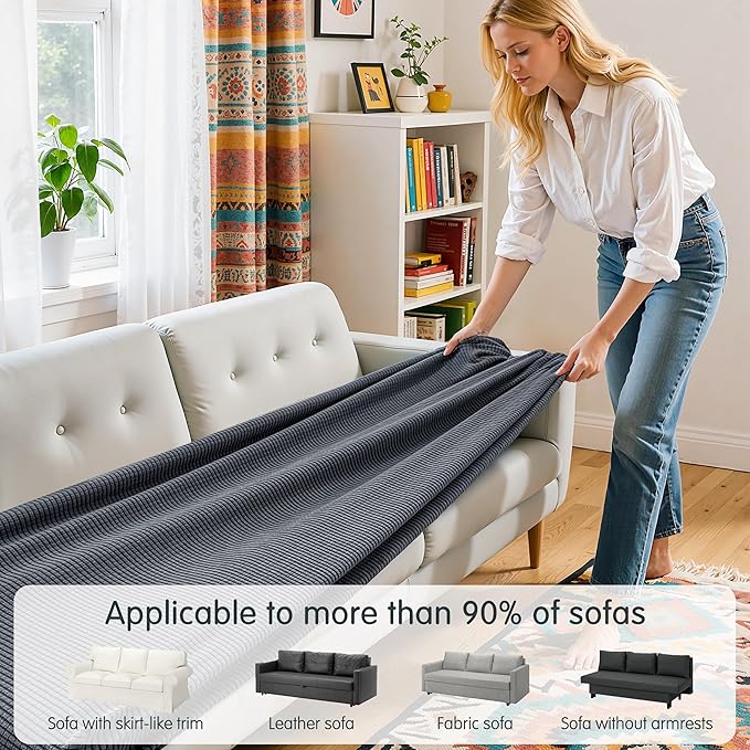 Hokway Large Couch Cushion Covers Stretch Cushion Covers Sofa Seat Cushion Slipcover Protector(Gray, Large)