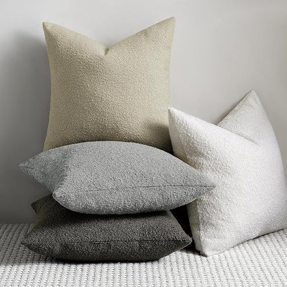 Throw Pillow Covers 22 x 22 Inch Set of 2, Beige Decorative Accent Solid Boucle Textured Pillow Cover, Cozy Neutral Cushion Pillow Cases for Living Room, Sofa, Chair, Bedroom, Home Decor