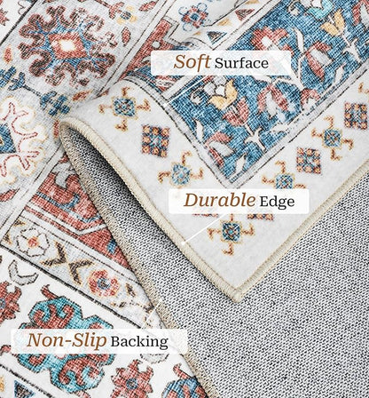 zesthome 5x7 Area Rugs - Ultra-Thin Washble Rug, Stain Resistant Anti Slip Backing Rugs for Living Room,Bedroom, Vintage Home Decor Area Rug (Navy Blue/Red,5'x7')