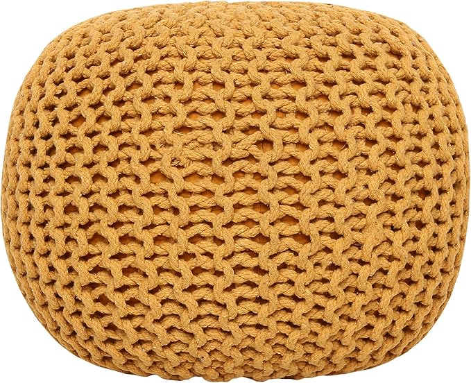 REDEARTH · Round Pouf Foot Stool Bean Bag Ottoman - Hand Knitted Boho Pouffe - Home Decor Poof - Stuffed Foot Rest for Living Room - Nursery - Bedroom - Patio (19.5"x19.5"x14") - Mustard, Set of 2