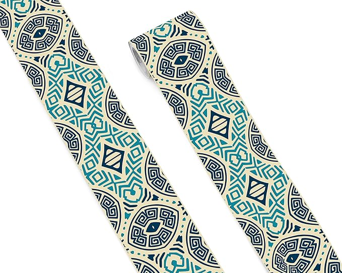 FLFK Mirror Frame Border - Geometric Peel and Stick Wall Borders Wallpaper Decal Trim Tape Teal and Navy Blue 4" x 240"