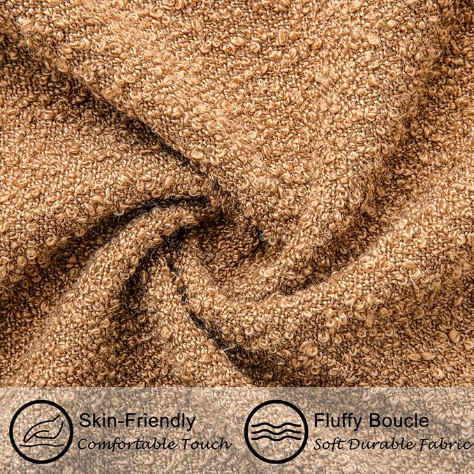 20"x20" Tobacco Boucle Throw Pillow Covers with Faux Leather Accents Set of 2 Fluffy Textured Decorative Pillow Cases for Couch Bed Boho Farmhouse Square Cushion Covers for Nordic Home Décor