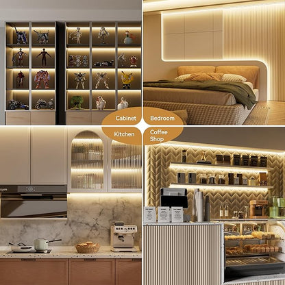 PAUTIX COB LED Strip Lights 40ft/12.2m Super Bright,504 LEDs/m Warm White 3000K CRI90+ Flexible LED Tape 24V for Cabinet Home DIY Lighting Projects with 2pcs COB Connector(Power Supply Not Included)