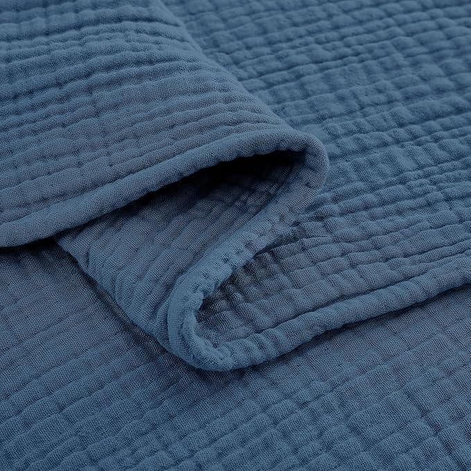 100% Cotton Muslin King Blanket (108" x 90") – A Luxuriously Soft, 4-Layer Lightweight and Breathable Gauze Blanket, Perfect for Year-Round use on beds, couches (Pacific Blue, King)