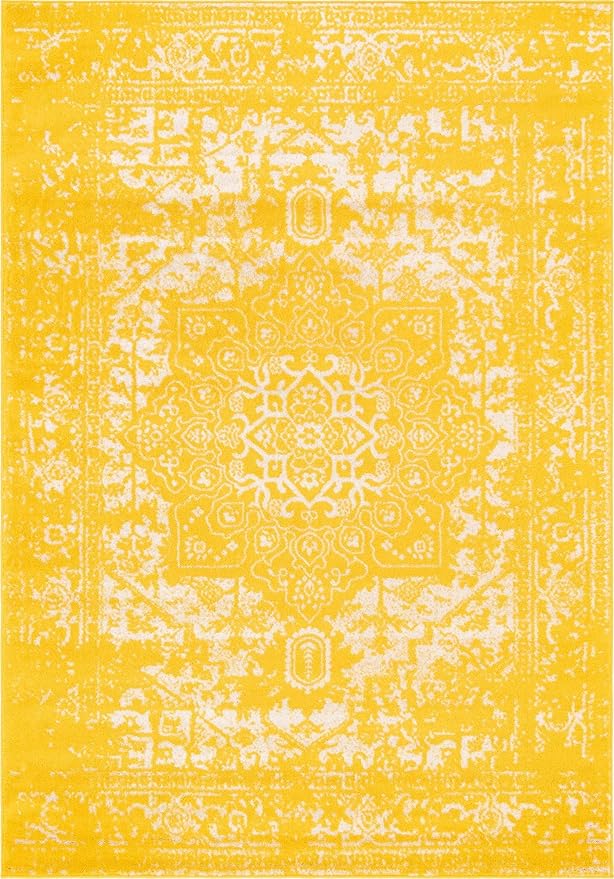 Rugs.com Arlington Collection Rug – 7' x 10' Yellow Medium-Pile Rug Perfect for Living Rooms, Large Dining Rooms, Open Floorplans