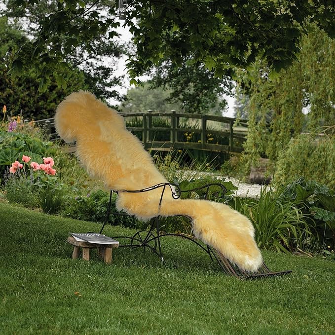 HUAHOO Premium Genuine Sheepskin Rug Camel Real Australia Sheepskin Natural Lambskin Fur Area Rug Seat Covers for Kids Bedroom Sofa Chair Cover Pets Dogs Mat Double Pelt/2' x 6' Banana Yellow