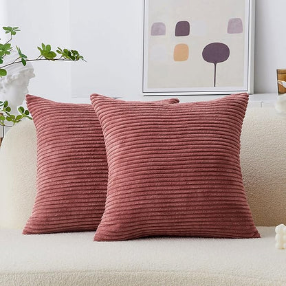 Home Brilliant 26x26 Pillow Covers Euro Shams Cover Large Solid Striped Corduroy Euro Throw Pillow Cushion Cover Sham for Patio, 26 x 26 inch, Dry Rose Pink