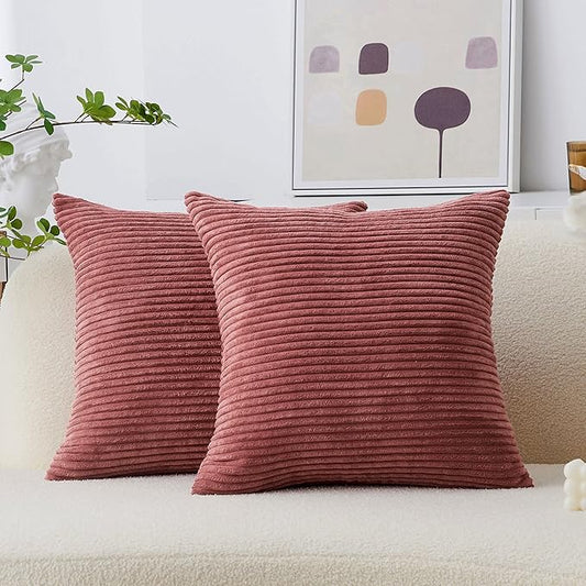 Home Brilliant Throw Pillow Covers Striped Corduroy Velvet Cushion Cover for Baby Supersoft Handmade Decorative Pillowcase, 50cm, 20 x 20 Inch, Dry Rose Pink