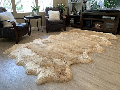 LAMBZY Faux Sheepskin Super Soft Hypoallergenic Silky Shag Rug for Living Room, Kids Room, Sofa (Decto 10 Pelts 6'x10', Beige)