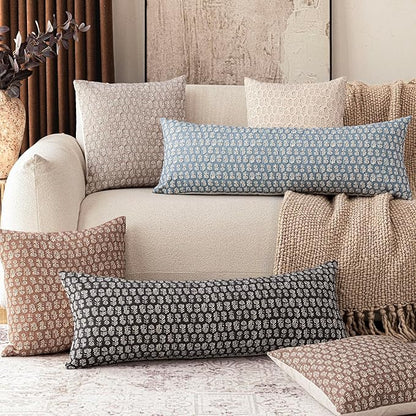 Foindtower Set of 2 Decorative Neutral Body Lumbar Throw Pillow Covers Vintage Accent Farmhouse Cushion Covers Floral Home Decor for Sofa Couch Chair Bedroom Living Room,14×36 Inch,Dusty Blue