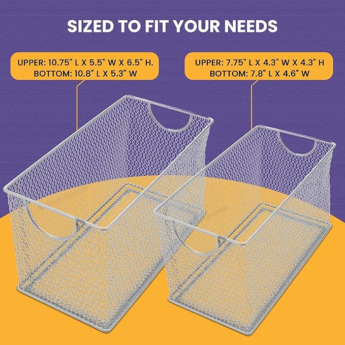 YBM HOME Mesh Storage Box, Silver Mesh Great for School Home or Office Supplies, Books, Computer Discs and More (6, 10.75 x 5.5 x 6.5)