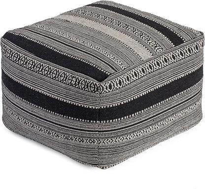 Anji Mountain 100% Handmade & Handcrafted Comfortable Home Décor Pouf Ottoman Footrest for Living Room, Bedroom, Nursery, Kidsroom, Patio Furniture - (22" x 22" x 16"- Black,Ivory)
